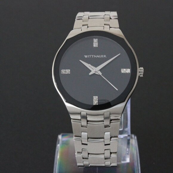 Wittnauer Ladies Dress Watch 8 Diamonds On Black Sun-ray Dial 36mm - Picture 3 of 13